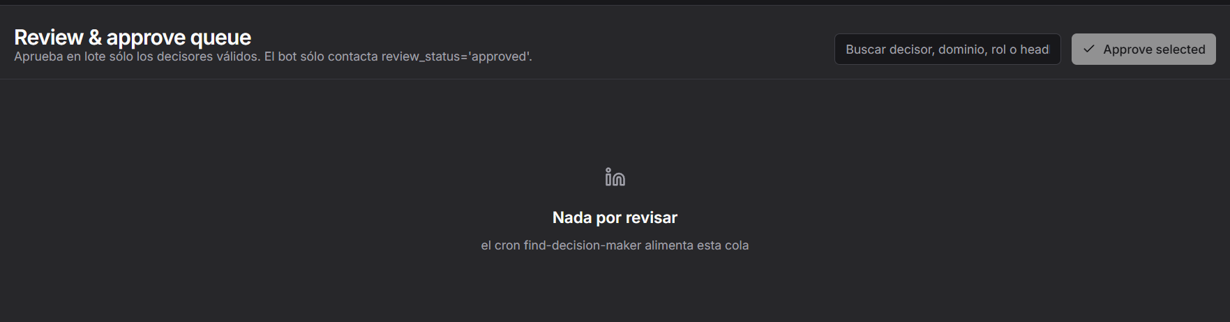 v_linkedin_review · la cola de aprobación