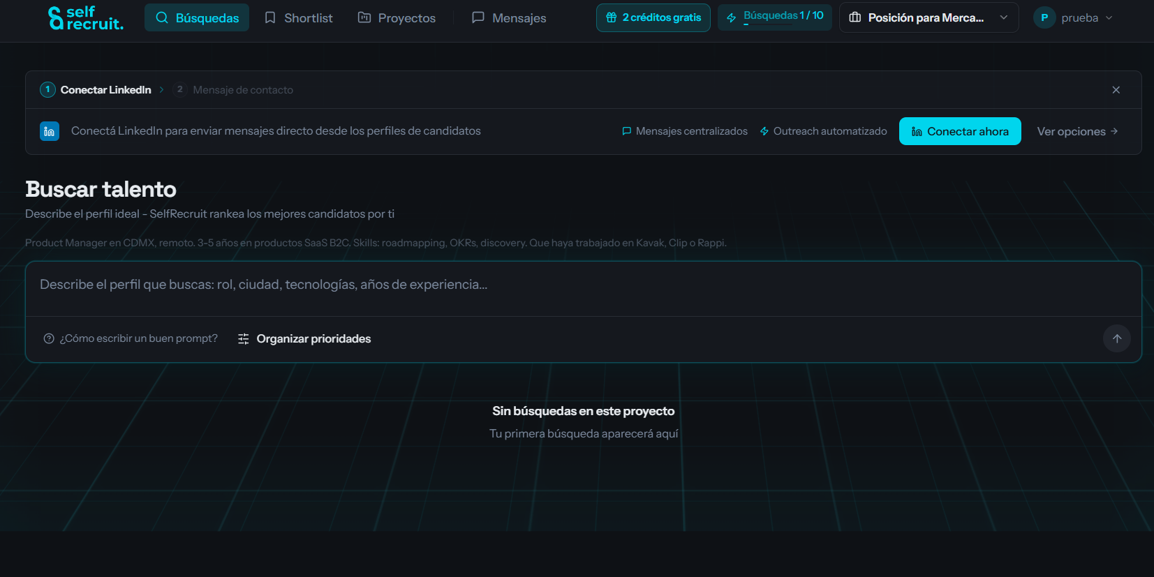 La caja vacía, con un ejemplo de prompt real rotando encima