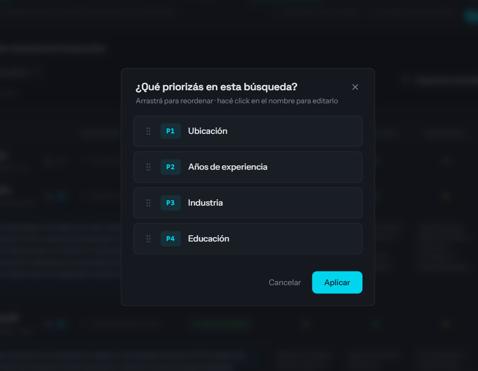 Los criterios que salieron del prompt, ordenables a mano y renombrables
