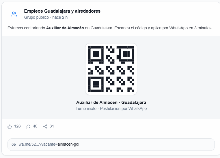 El cartel como se publica: un grupo de empleo, el QR y el enlace con la vacante dentro